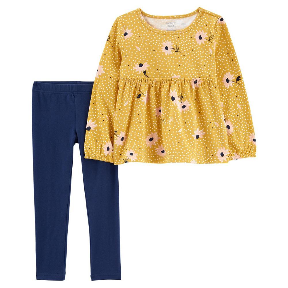 Toddler Girls Floral Jersey Long Sleeves Top and Leggings, 2-Piece Set商品第1张图片规格展示