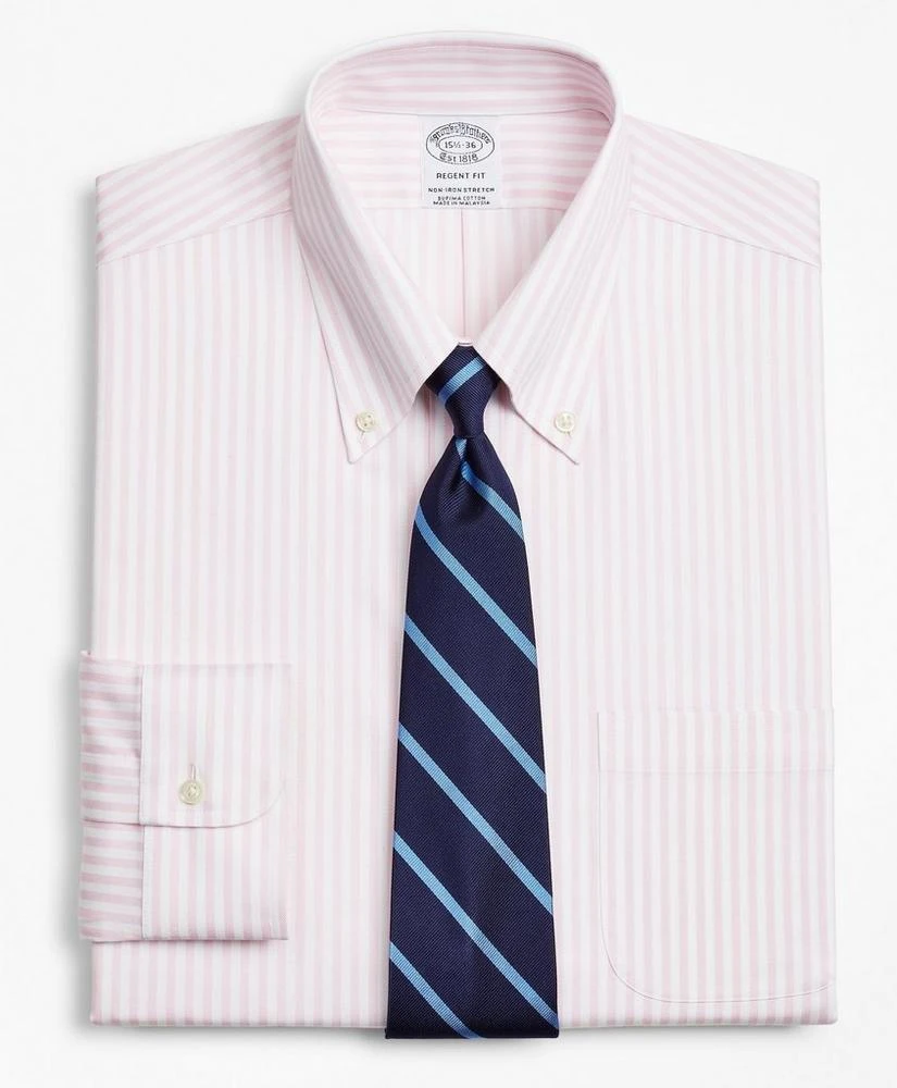 商品Brooks Brothers|Stretch Regent Regular-Fit Dress Shirt, Non-Iron Twill Button-Down Collar Bold Stripe,价格¥393,第1张图片