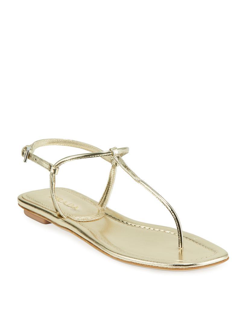 商品Prada|Flat Metallic Leather T-Strap Sandals,价格¥4316,第1张图片