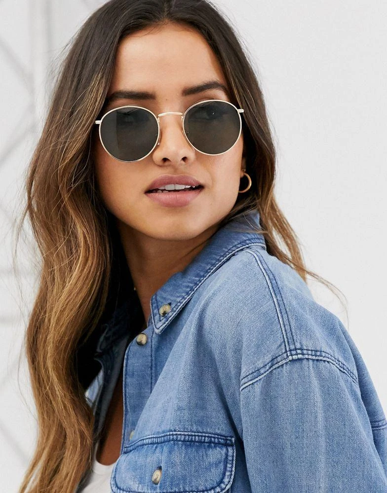 商品ASOS|ASOS DESIGN round metal sunglasses in gold with nose bridge detail,价格¥98,第3张图片详细描述