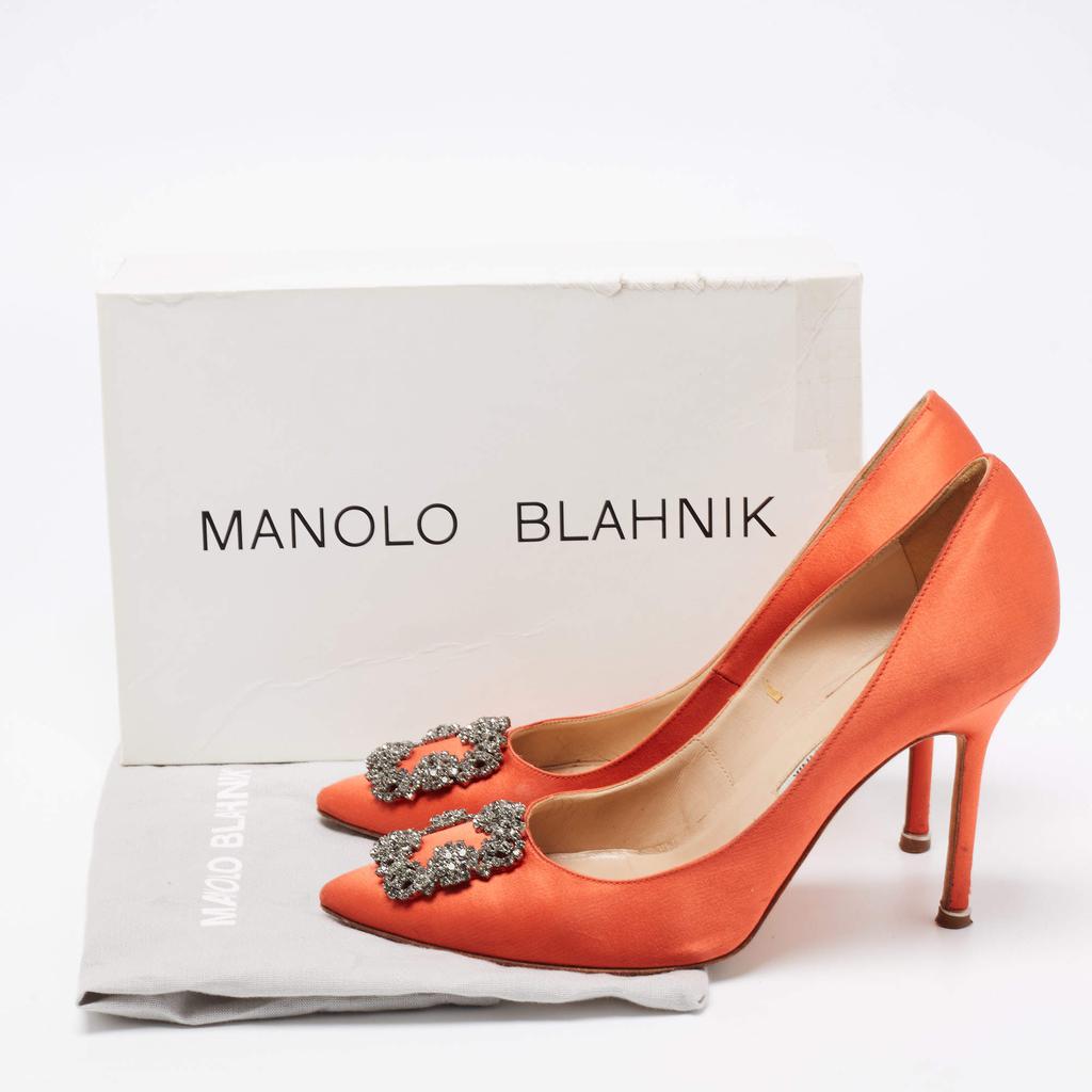 Manolo Blahnik Orange Satin Hangisi Pumps Size 40.5商品第9张图片规格展示