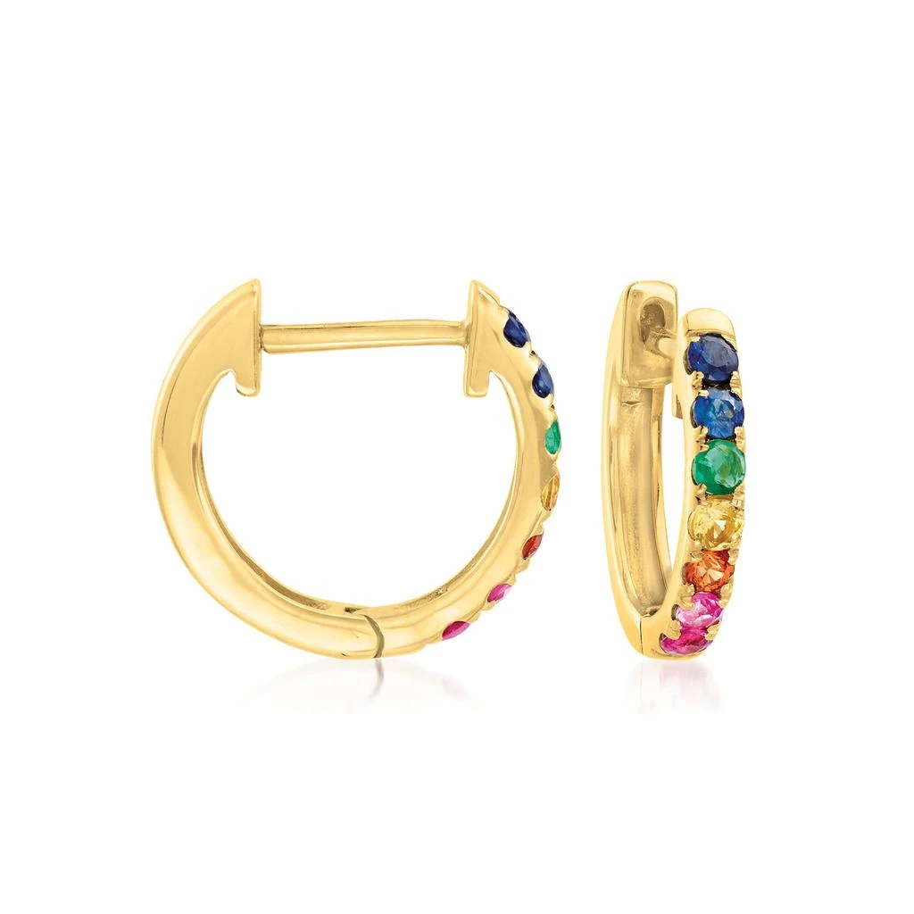 商品Ross-Simons|Ross-Simons Multi-Gemstone Huggie Hoop Earrings in 14kt Yellow Gold,价格¥2566,第1张图片