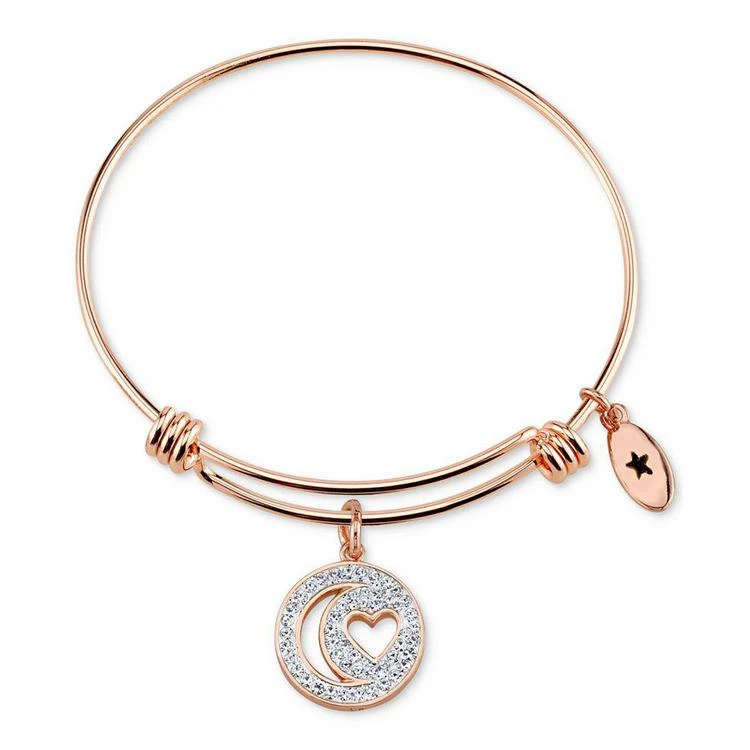 商品Unwritten|Pavé Moon & Heart Charm Bangle Bracelet in Rose Gold-Tone Stainless Steel,价格¥105,第1张图片