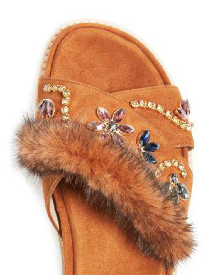 商品Stuart Weitzman|Women's Nomedeplume Suede & Mink Fur Embellished Slide Sandals,价格¥1864,第5张图片详细描述