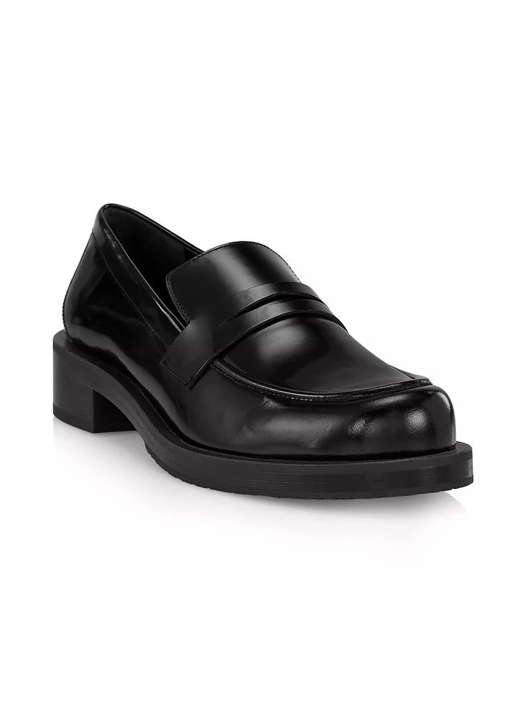 商品Stuart Weitzman|Palmer 40MM Brushed Leather Stacked Heel Loafers,价格¥1128,第2张图片详细描述