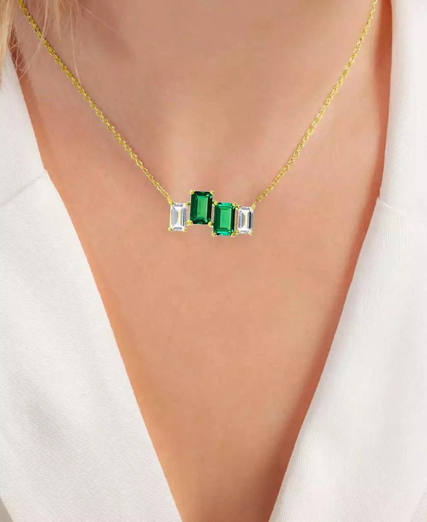 商品Macy's|Lab-Grown Emerald (1-1/5 ct. t.w.) & Lab-Grown White Sapphire (3/4 ct. t.w.) Four Stone 18" Collar Necklace in 14k Gold-Plated Sterling Silver,价格¥617,第2张图片详细描述