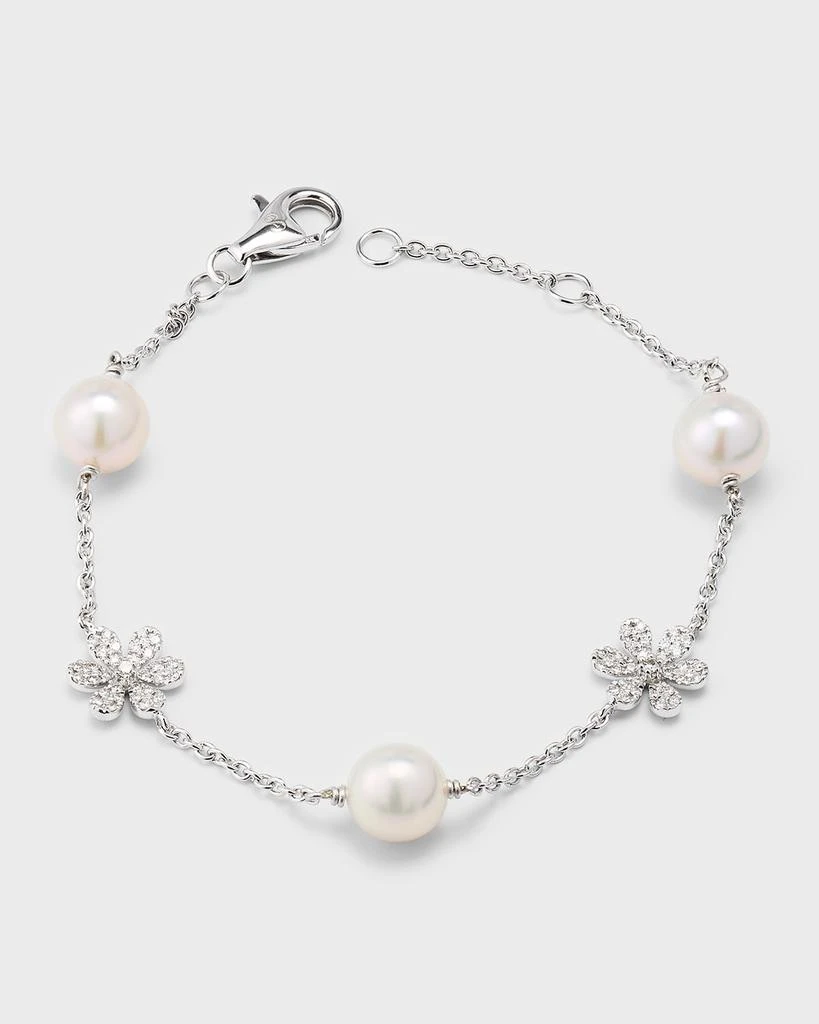 商品Pearls By Shari|18K White Gold Akoya Pearl and Diamond Daisy Bracelet, 7"L,价格¥20125,第1张图片