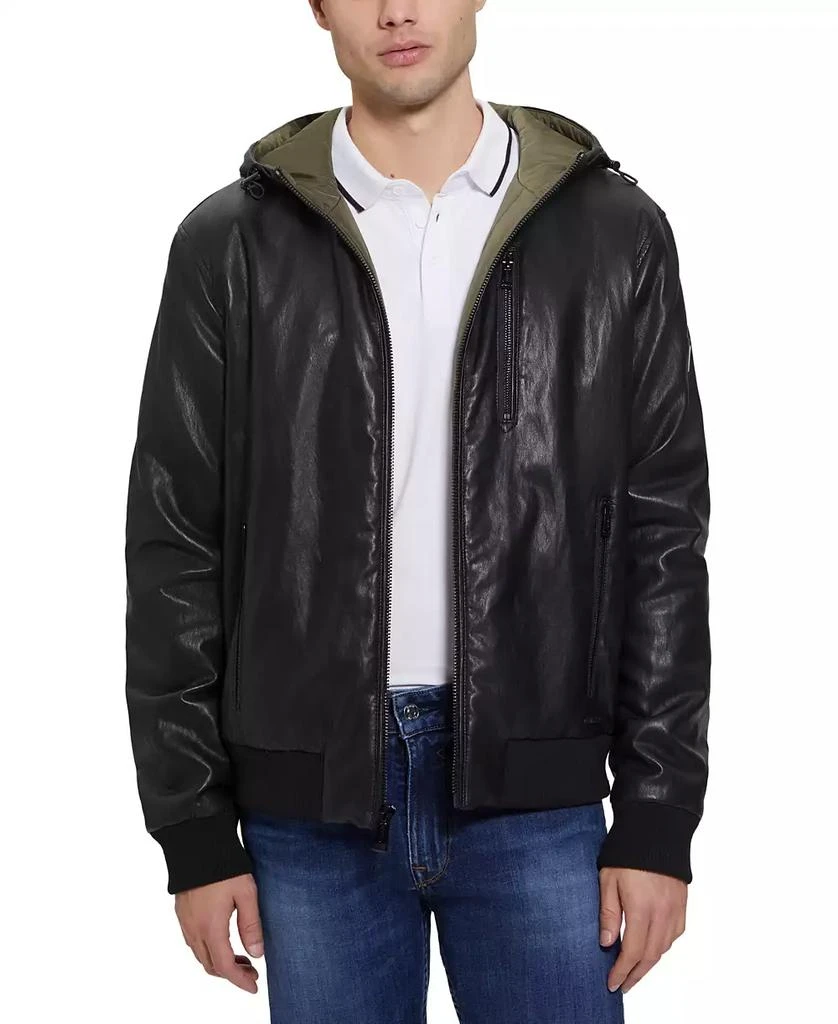 商品GUESS|Men's Gary Faux Leather Hooded Jacket,价格¥513,第1张图片