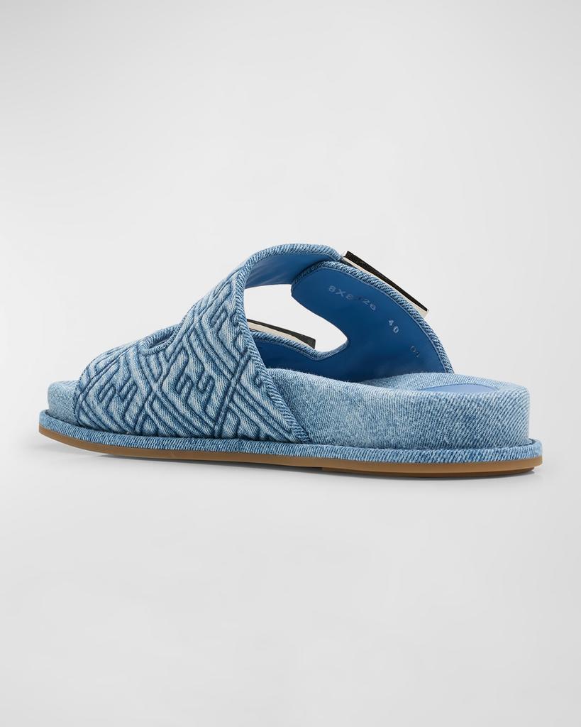 Fendi FF Embroidered Denim Dual Buckle Slide Sandals  display picture 1