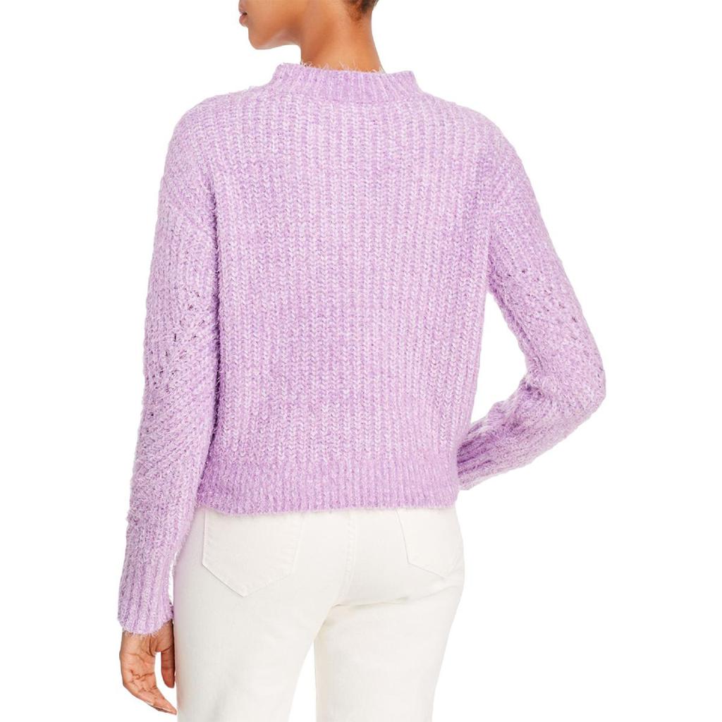 Aqua Womens Crop Pointelle Mock Sweater商品第3张图片规格展示