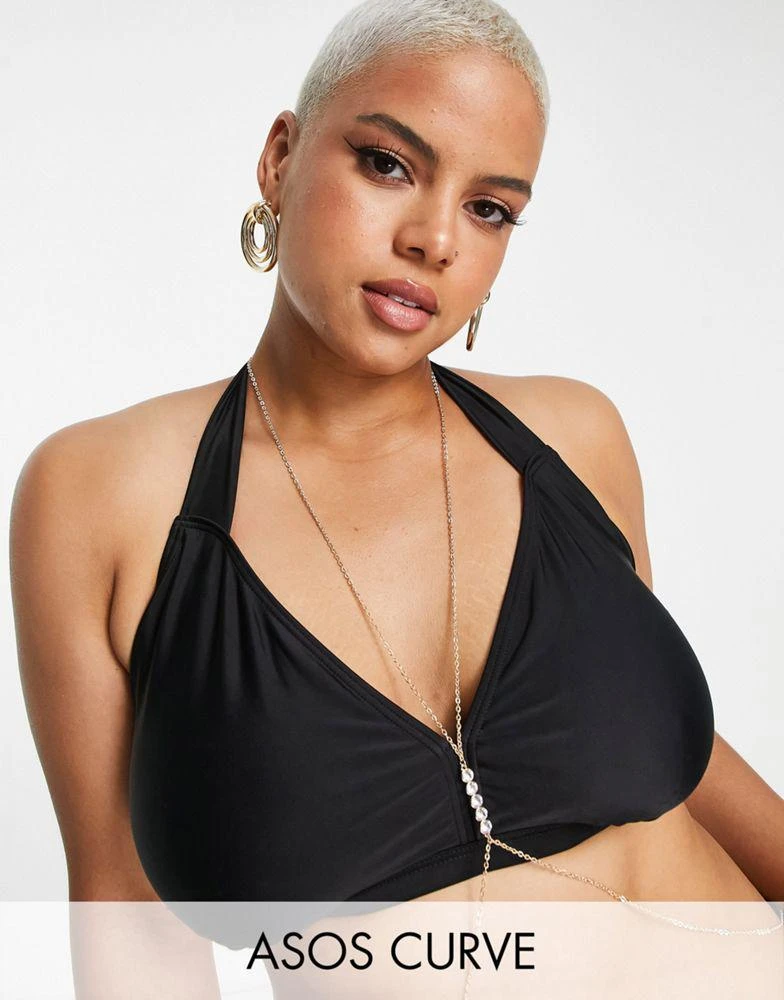 商品ASOS|ASOS DESIGN Curve body chain with crystal breast plate detail in gold tone,价格¥72,第1张图片