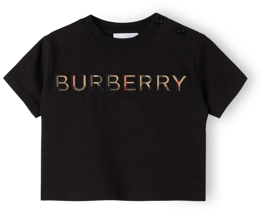 商品Burberry|黑色 Vintage Check 徽标婴儿 T 恤,价格¥1168,第1张图片