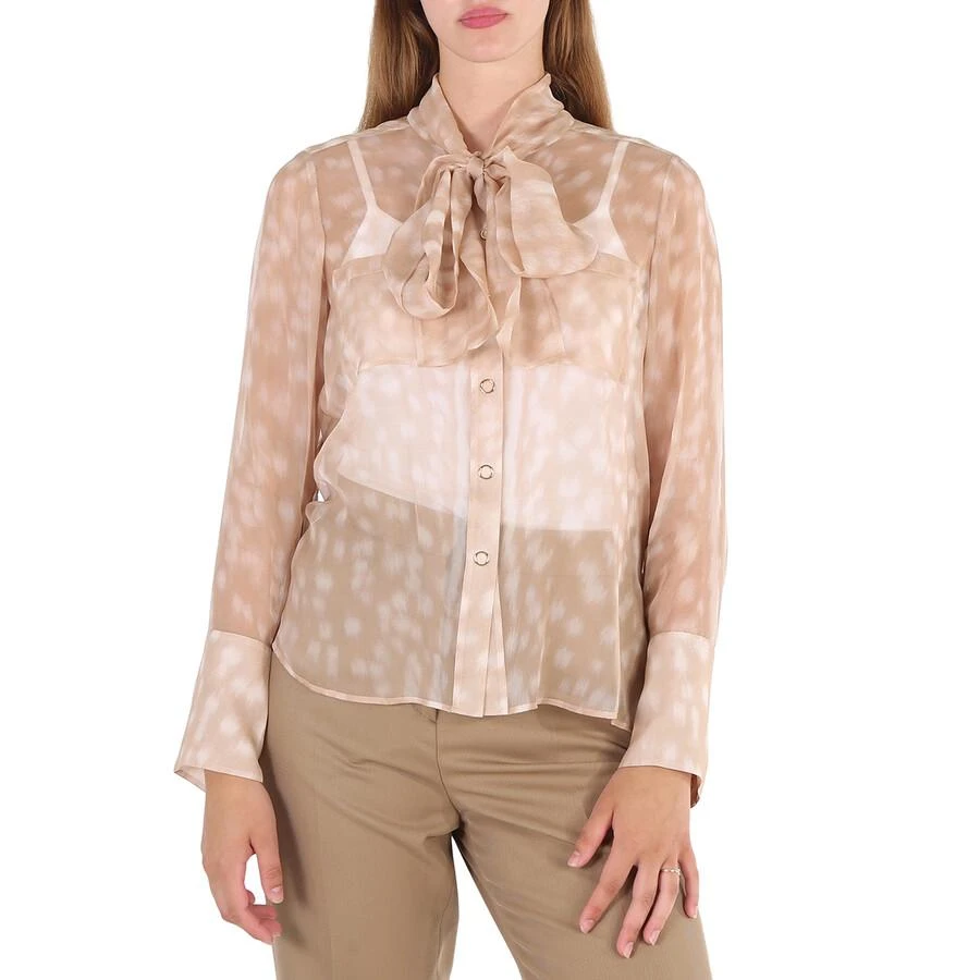 商品Burberry|Beige Deer Print Pussybow Blouse,价格¥1278,第1张图片