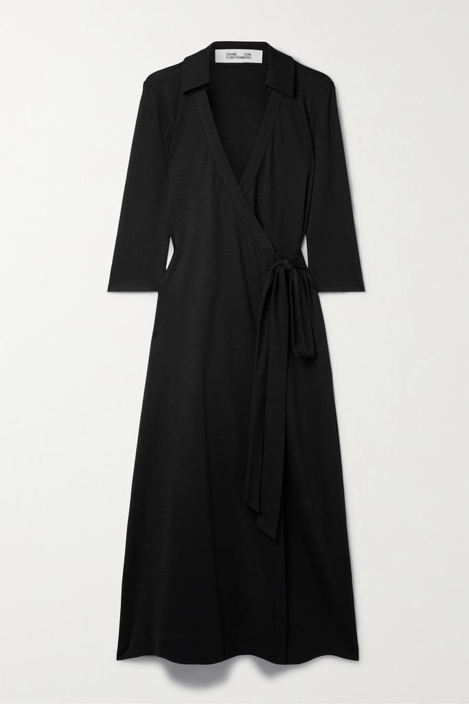 商品Diane von Furstenberg|Abigail 配腰带羊毛混纺平纹布中长裹身连衣裙,价格¥3207,第1张图片