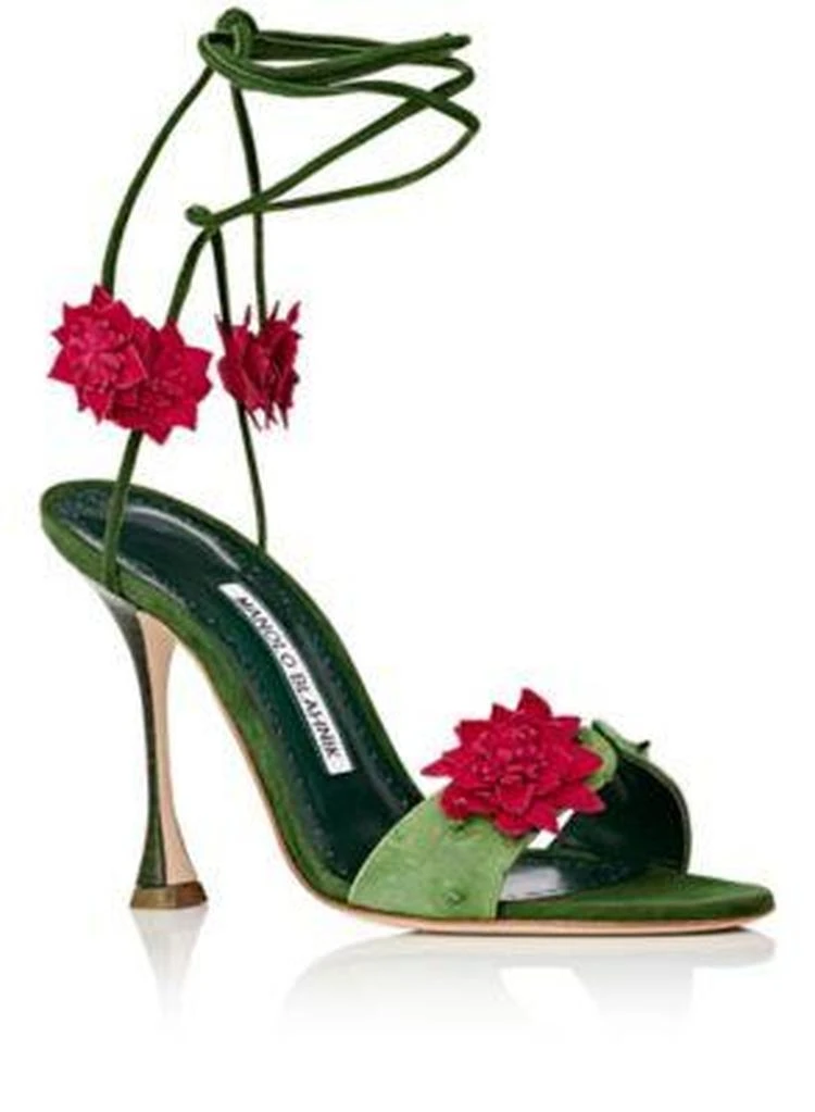 商品Manolo Blahnik|Xacactus Textured Leather Ankle-Tie Sandals,价格¥4236,第2张图片详细描述