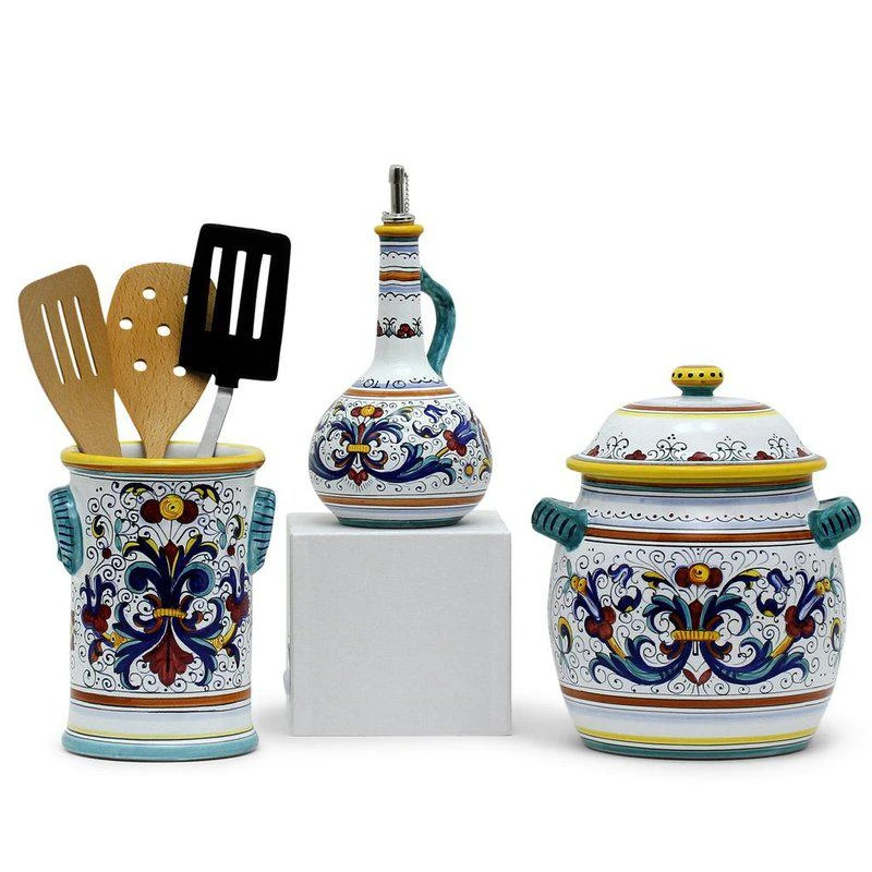 商品Artistica - Deruta of Italy|Ricco Deruta: Bundle With Utensil Holder & Olive Oil Dispenser & Biscotti Jar,价格¥4559,第1张图片