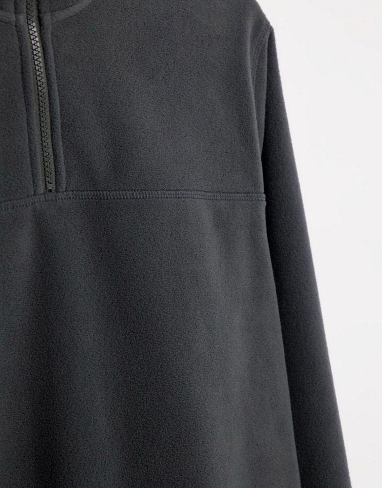 ASOS DESIGN polar fleece sweatshirt with half zip in washed black商品第3张图片规格展示