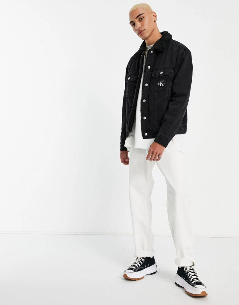 商品Calvin Klein|Calvin Klein Jeans sherpa lined denim jacket in black,价格¥856,第4张图片详细描述