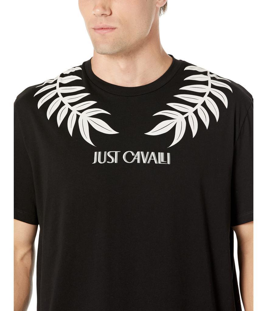 商品Just Cavalli|Crew Neck Cotton T-Shirt with "Laurel Logo" Print,价格¥1135-¥1312,第5张图片详细描述