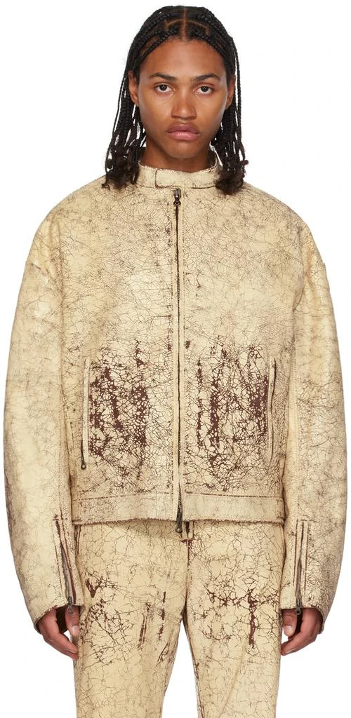 商品Diesel|Beige L-Alan Leather Jacket,价格¥6136,第1张图片