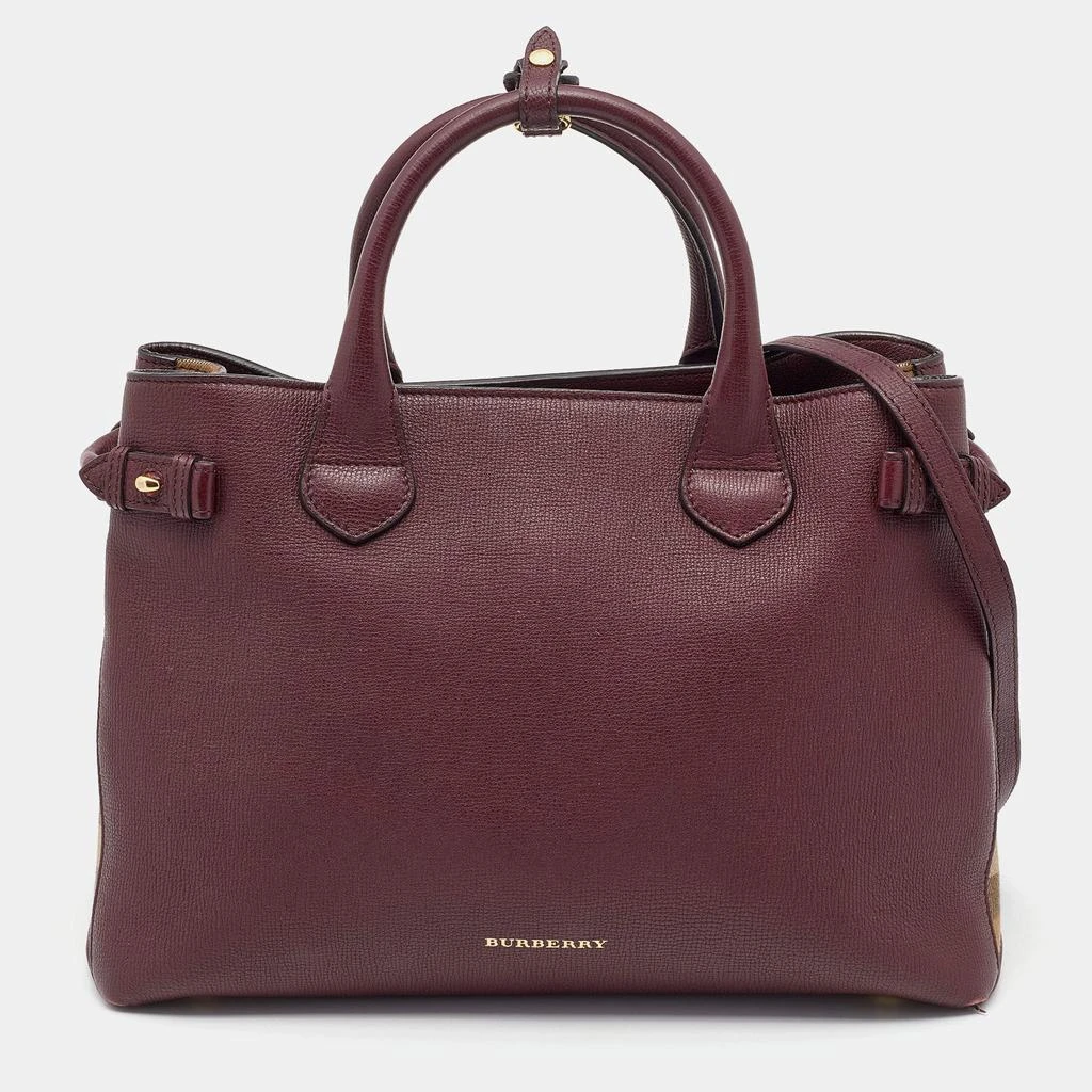 商品[二手商品] Burberry|Burberry Burgundy Leather and House Check Fabric Medium Banner Tote,价格¥4397,第1张图片