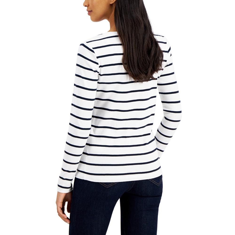 Women's Striped Scoop Neck Long-Sleeve Top商品第2张图片规格展示
