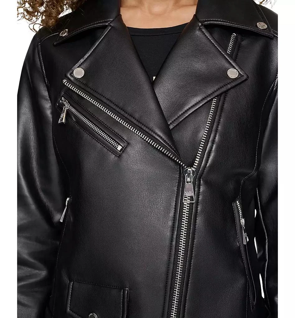 商品Karl Lagerfeld Paris|Women's Faux-Leather Asymmetric Moto Coat,价格¥527,第4张图片详细描述