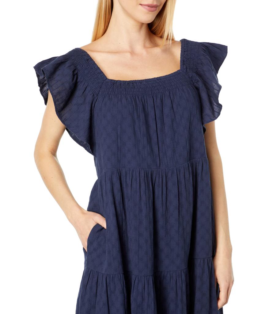 Ruffle-Sleeve Tiered Midi Dress in Textured Check商品第3张图片规格展示