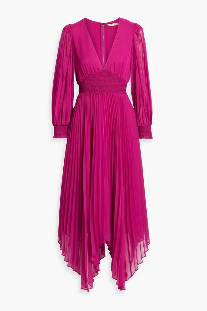 商品Alice + Olivia|Sion smocked pleated chiffon midi dress,价格¥1849,第1张图片