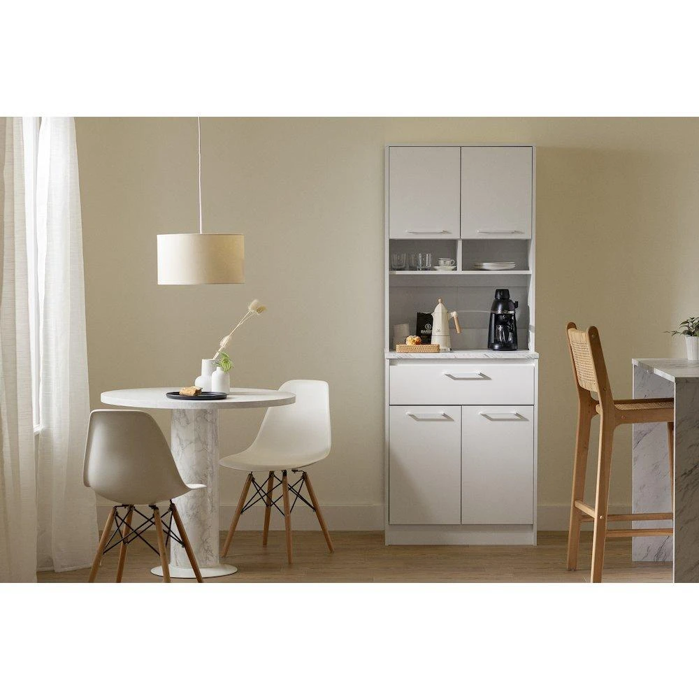 商品South Shore Furniture|Myro Pantry Cabinet, Faux White Marble and White,价格¥3483,第2张图片详细描述