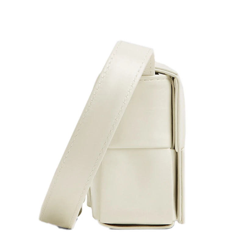 【包税】Bottega Veneta/葆蝶家 CASSETTE系列 男女同款迷你白色小牛皮Intreccio编织单肩斜挎豆腐包667048VCQ729007 商品