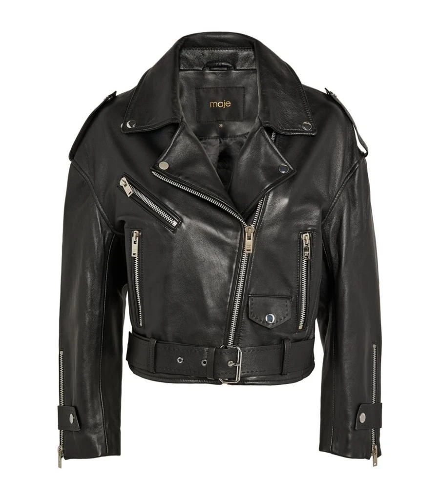 商品Maje|Leather Motorcycle Jacket,价格¥3124,第1张图片