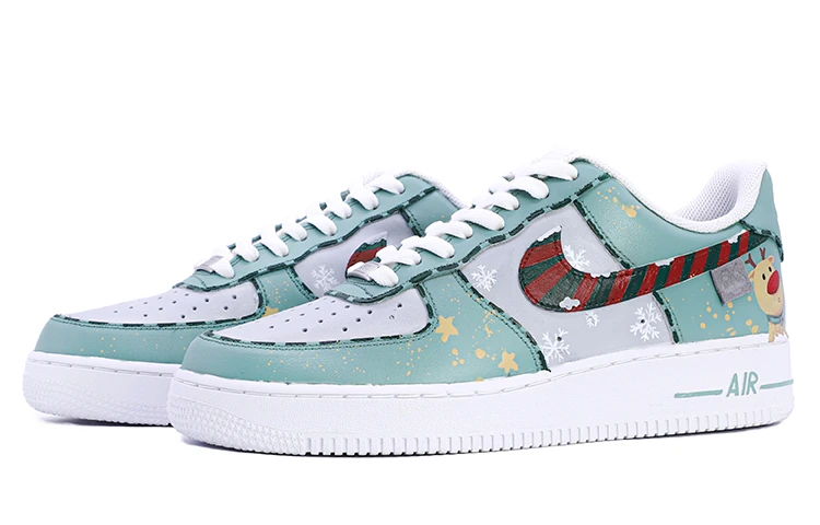 商品[国内直发] NIKE|【定制球鞋】  Air Force 1 07 空军一号 人造革 圣诞夜 麋鹿 雪花 防滑耐磨轻便 低帮 板鞋 女款 灰绿,价格¥775,第4张图片详细描述