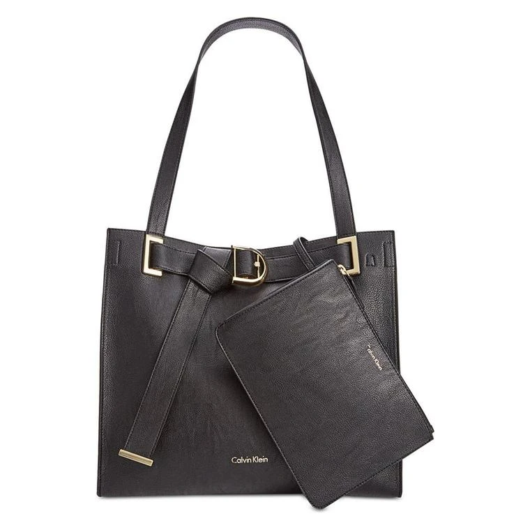 商品Calvin Klein|皮带装饰托特包Calvin Klein Faux-Leather Pebble Tote with Pouch,价格¥658,第1张图片