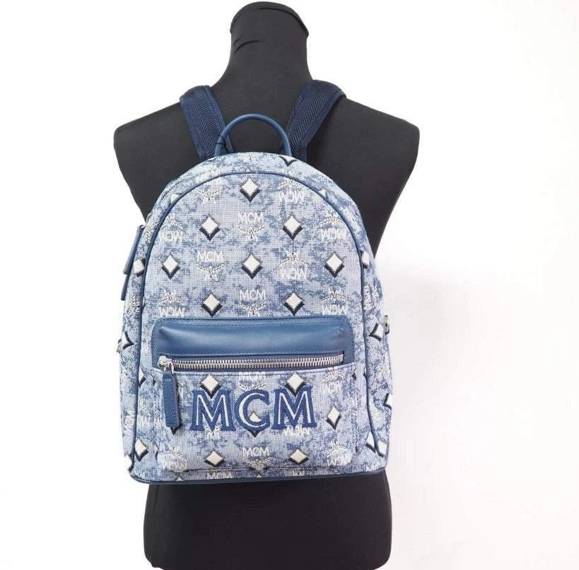 商品MCM|MCM Stark  Blue Vintage Jacquard Monogram Logo Fabric Backpack Bookbag,价格¥7697,第2张图片详细描述