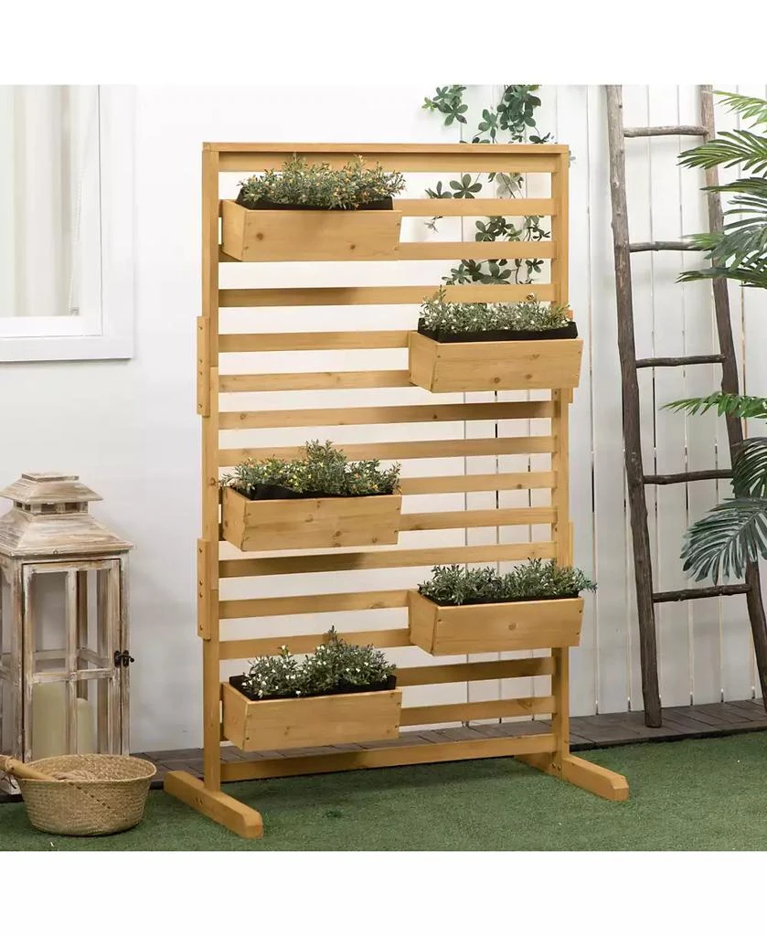 商品Outsunny|Outdoor Plant Stand with 5 Hanging Flower Boxes and Slatted Trellis for Climbing Plants, Freestanding Wooden Lattice for Patio, Balcony, Porch, Natural,价格¥851,第2张图片详细描述