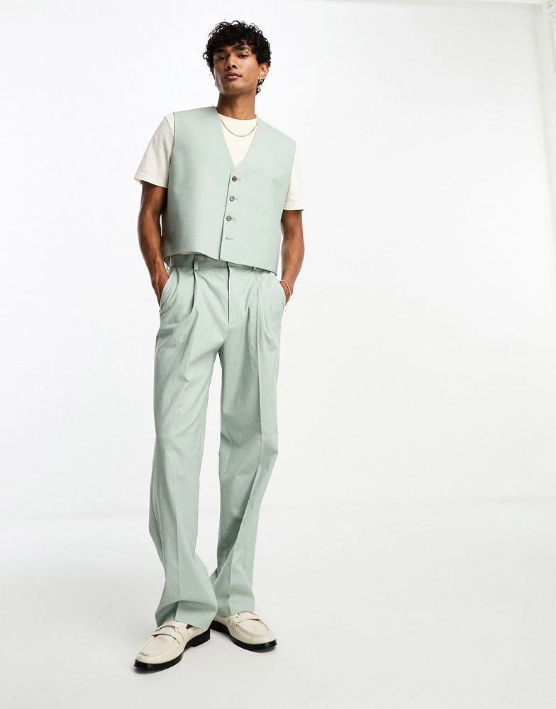 商品ASOS|ASOS DESIGN linen mix cropped suit waistcoat in sage,价格¥273,第2张图片详细描述