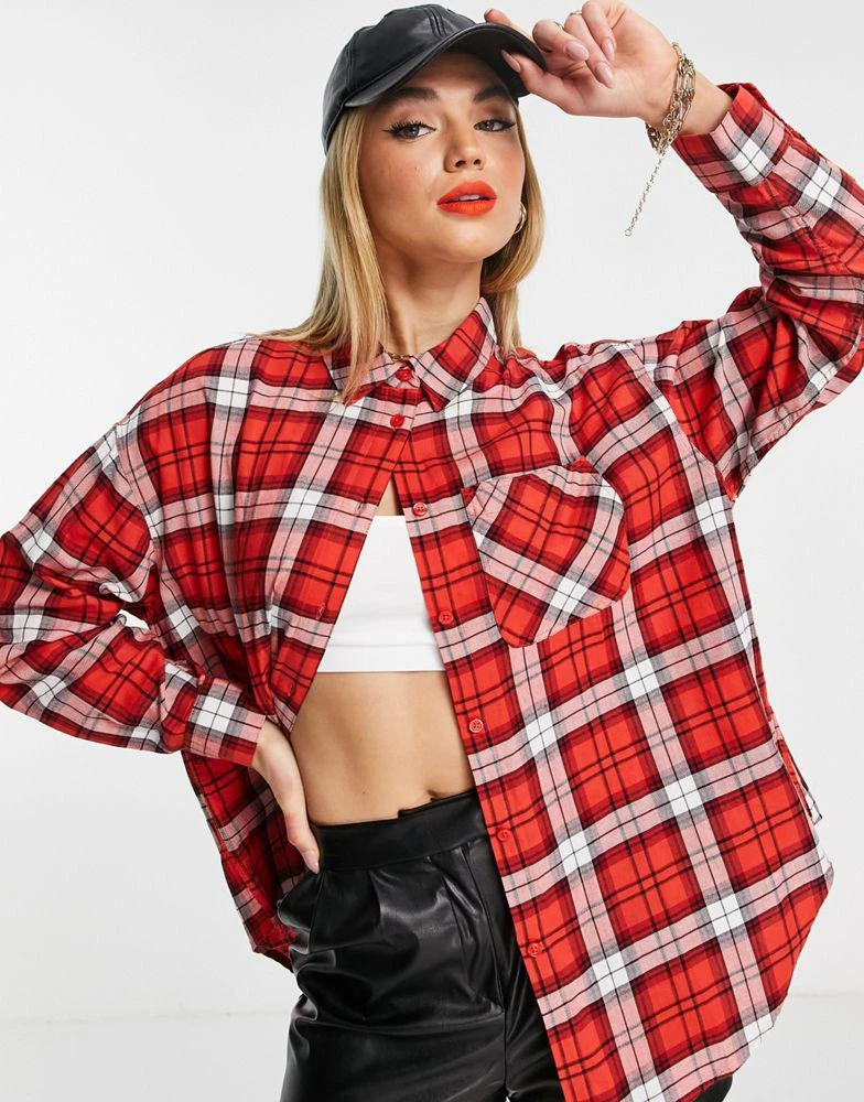 商品ASOS|ASOS DESIGN long sleeve boyfriend shirt in red and white check,价格¥91,第2张图片详细描述