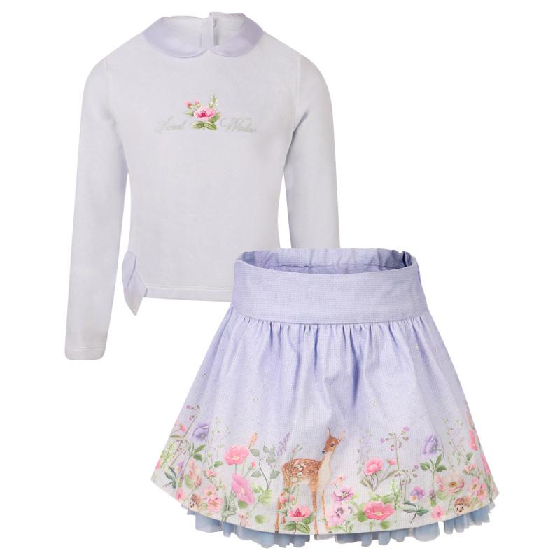 Sweet winter skirt and blouse set with bows detailing in light blue商品第1张图片规格展示