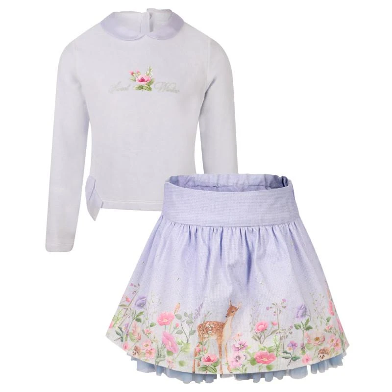 商品Lapin House|Sweet winter skirt and blouse set with bows detailing in light blue,价格¥1218,第1张图片