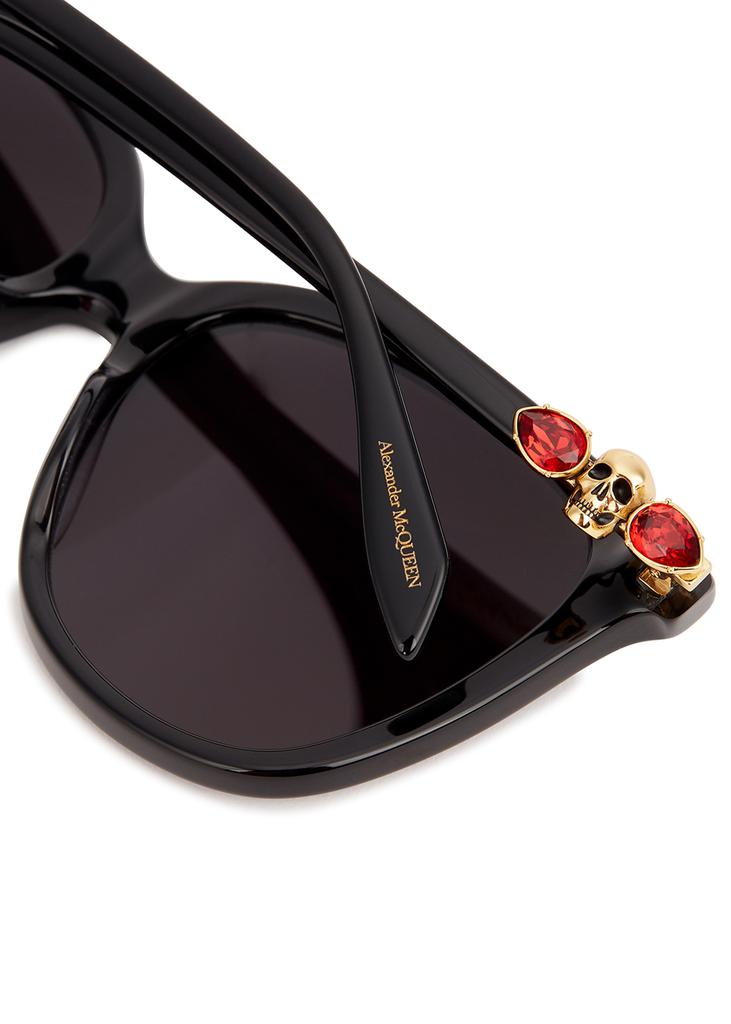 Black oversized oval-frame sunglasses商品第3张图片规格展示