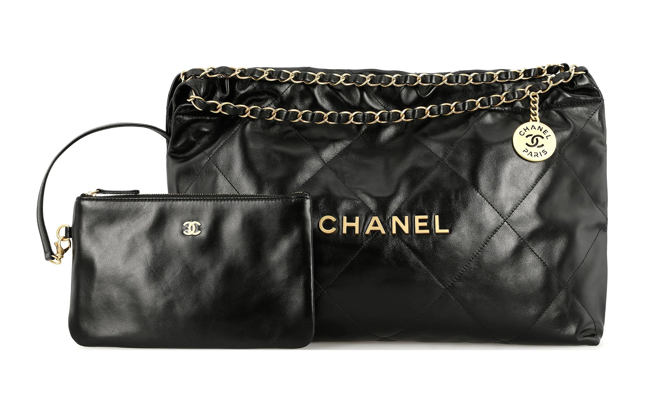 商品[国内直发] Chanel|香奈儿 22Bag 24C 早春度假系列 金扣大容量 皮革 手提单肩包 常规 女款 黑色,价格¥46836,第1张图片