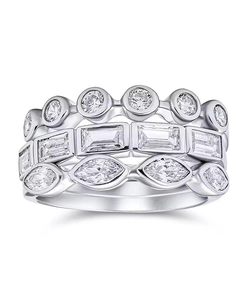 商品Bling Jewelry|3 Set Geometric Cubic Zirconia Baguette Marquise Round CZ Stackable Wedding Band Ring Set For Women .925 Sterling Silver,价格¥457,第1张图片