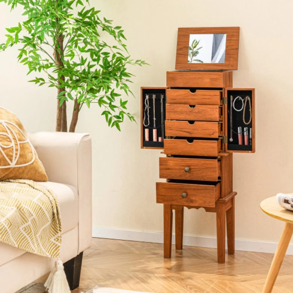 商品Hivvago|Vintage Jewelry Storage Standing with Top Flip Makeup Mirror,价格¥1664,第1张图片