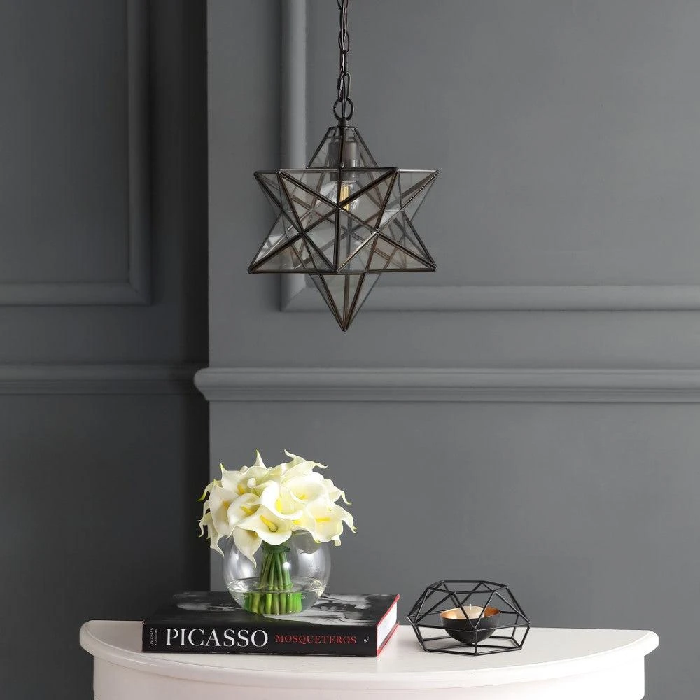 商品JONATHAN Y|Stella 12" Moravian Star Metal/Clear Glass LED Pendant,价格¥1200,第4张图片详细描述