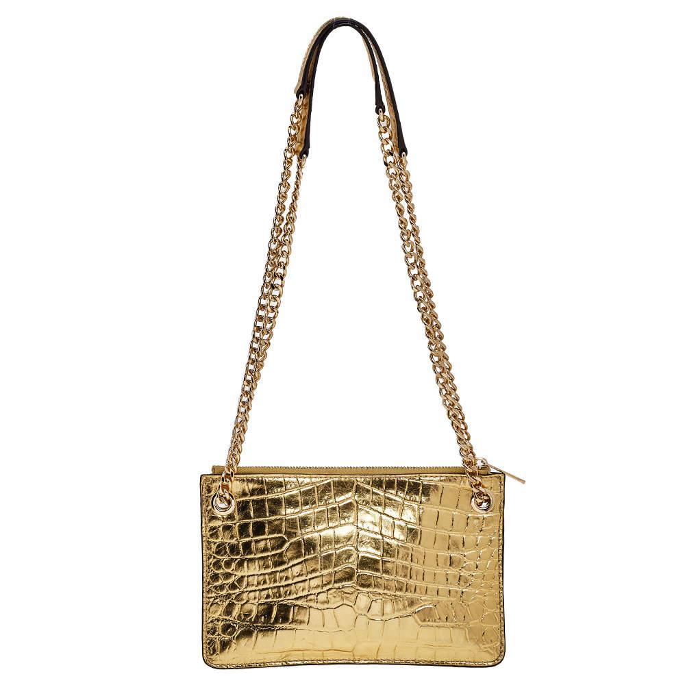 商品[二手商品] Michael Kors|MICHAEL Michael Kors Metallic Gold Croc Embossed Leather Sloan Shoulder Bag,价格¥810,第6张图片详细描述