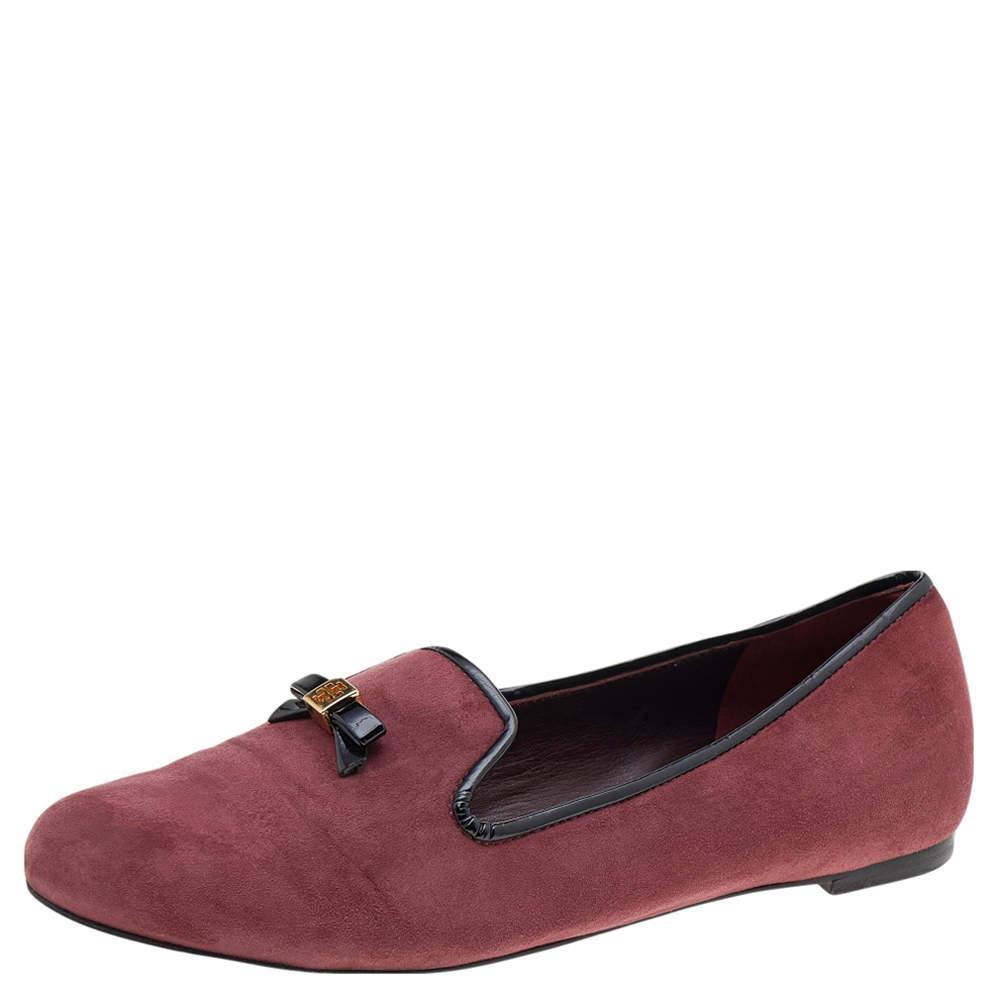 商品[二手商品] Tory Burch|Tory Burch Burgundy Suede Smoking Slippers Size 38.5,价格¥1162,第1张图片