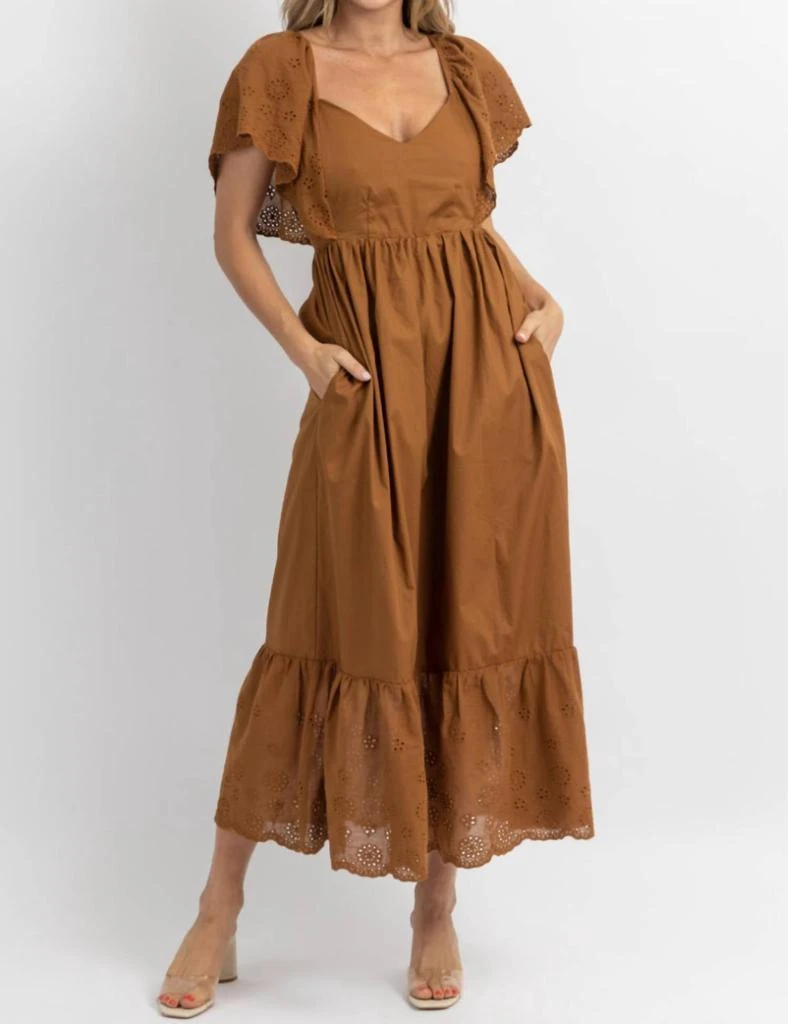 商品Fore|Eyelet And Ruffle Pocket Maxi Dress In Cocoa,价格¥310,第4张图片详细描述