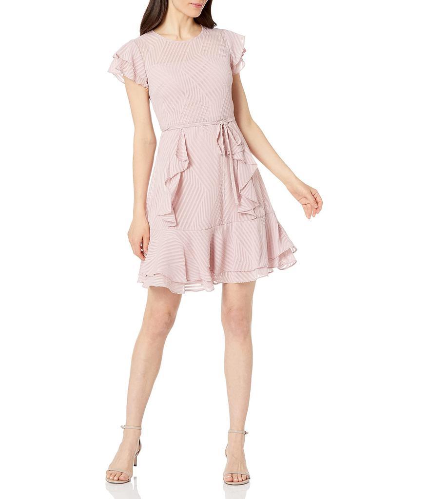 商品Karl Lagerfeld Paris|Dresses Women's Geo Georgette Ruffle Dress,价格¥1050,第1张图片