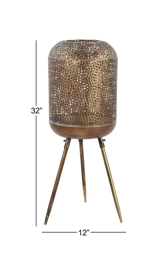 商品WILLOW ROW|Modern Round Goldtone Metal Floor Lantern with Pierced Pattern,价格¥727,第3张图片详细描述
